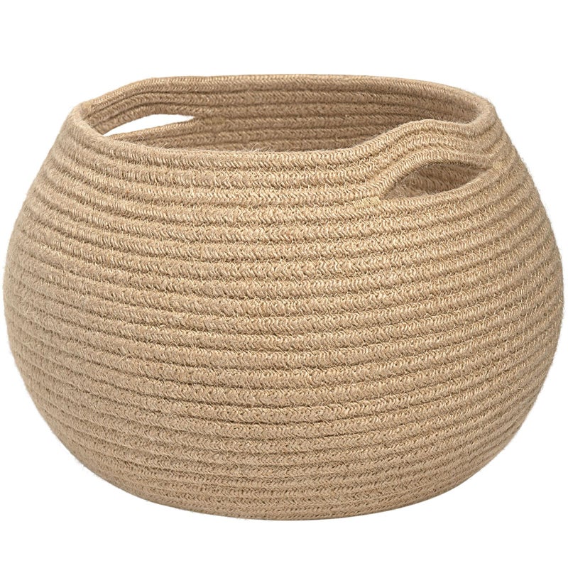 Goodpick Wicker Storage Basket for Living Room, Small Round Woven Basket for Toys, Towel, Bedroom, Children Corner Decoration Plant Baskets Indoor, Jute, 10"D x 8.3"H - Image 1