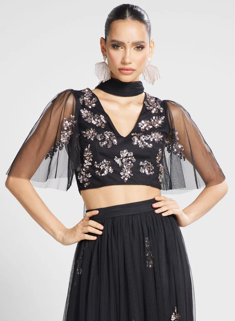 Maya Embellished Mesh Detail Top