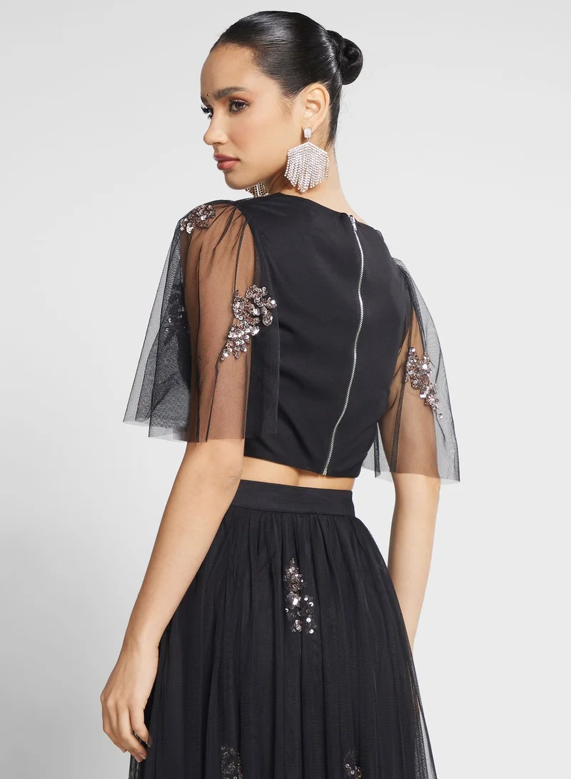 Maya Embellished Mesh Detail Top