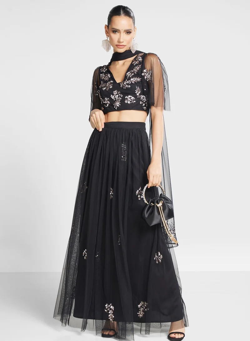 Maya Embellished Mesh Detail Top