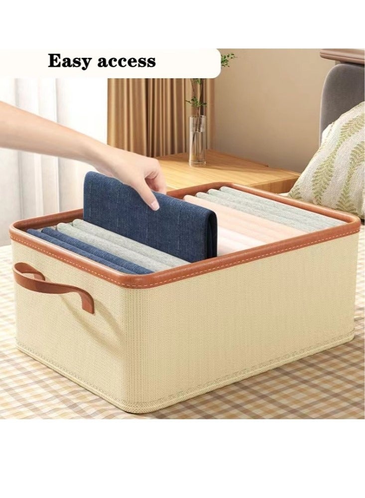 كوتيس 1-قطعة سلة تخزين قابلة للطي صندوق تخزين الملابس غير المنسوجة / بو الجلود بيج / بني 47x35x30 سم - Image 3