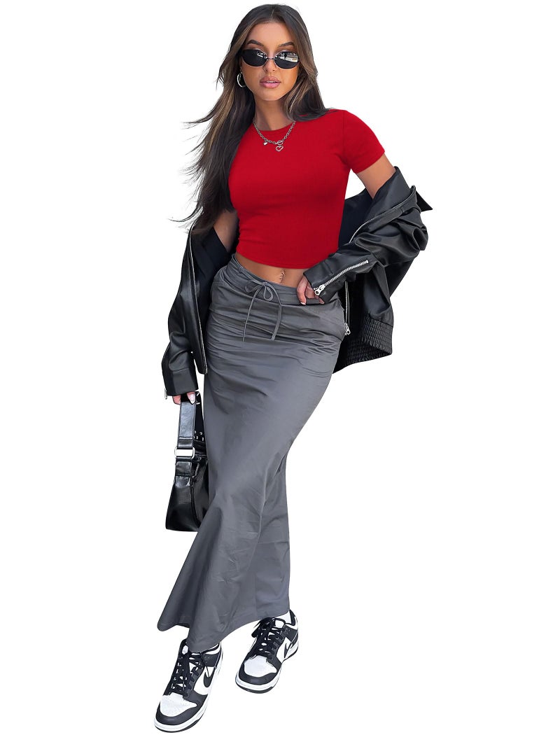 Sampeel Going Out Summer Tops for Women 2024 Trendy Red Tight Shirts Tshirts Slim Fit Christmas Tops M - Image 4