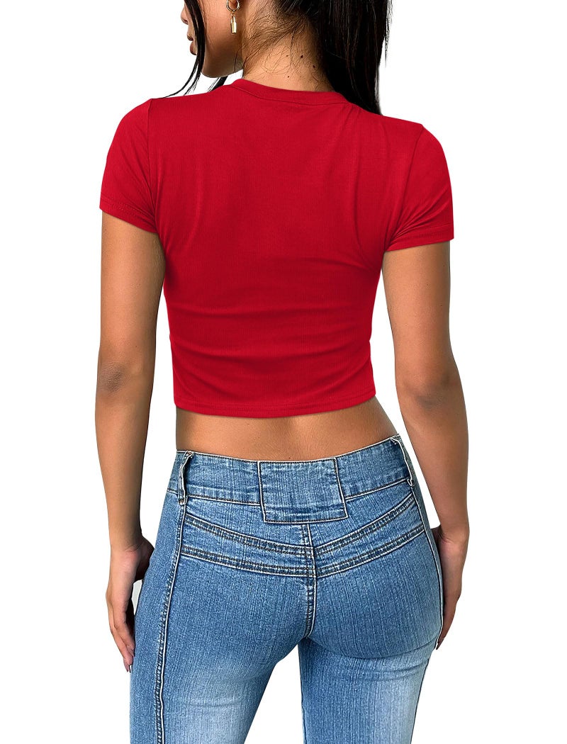 Sampeel Going Out Summer Tops for Women 2024 Trendy Red Tight Shirts Tshirts Slim Fit Christmas Tops M - Image 5