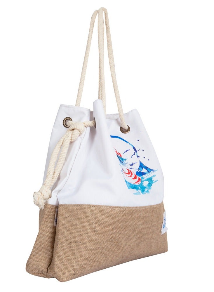 Anemoss Women’s Jute Beach Bag, Shoulder Bag for Women, Drawstring Closure, Large and Lightweight Summer Pool Bag with Adjustable Rope Handle and Inner Pocket  - Image 2