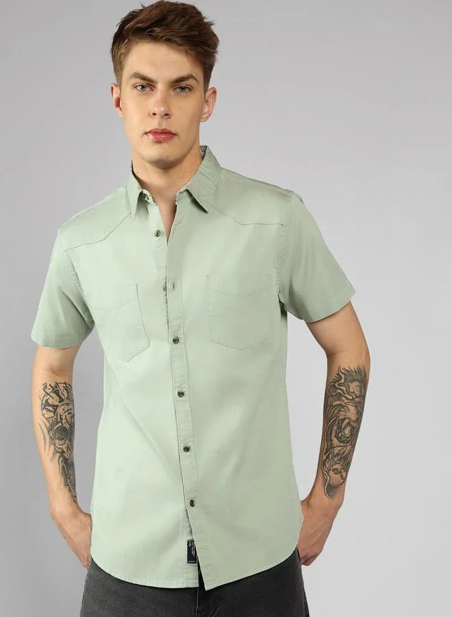 Dennis Lingo Dennis Lingo Solid Regular Fit Spread Collar Shirt