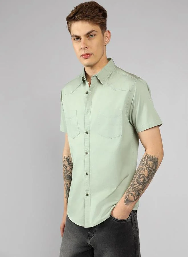 Dennis Lingo Dennis Lingo Solid Regular Fit Spread Collar Shirt