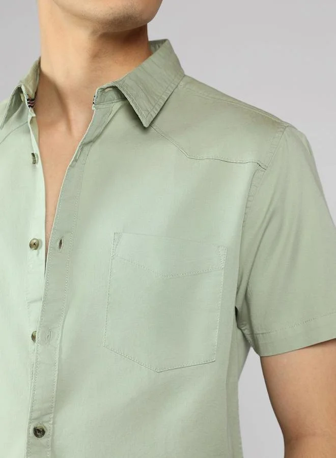 Dennis Lingo Dennis Lingo Solid Regular Fit Spread Collar Shirt