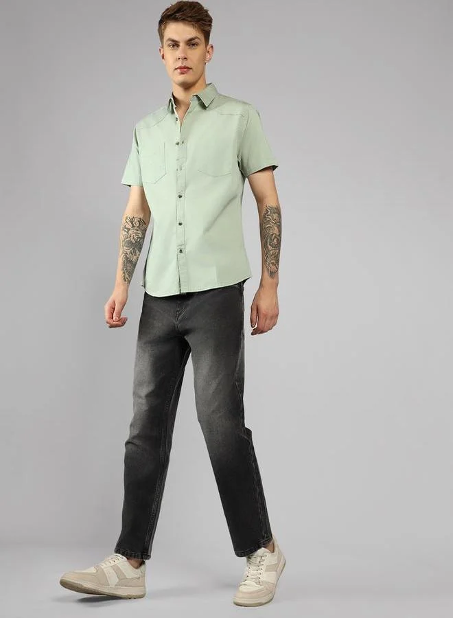 Dennis Lingo Dennis Lingo Solid Regular Fit Spread Collar Shirt