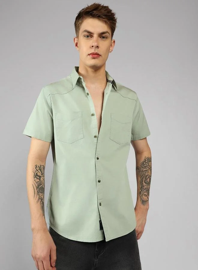 Dennis Lingo Dennis Lingo Solid Regular Fit Spread Collar Shirt