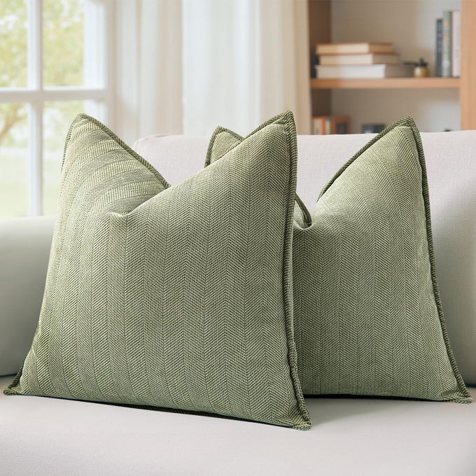 PACK OF 2 SAGE GREEN DECORATIVE PILLOW COVERS 20X20 INCH SOFT CHENILLE LUXURIOUS COUCH THROW PILLOWS FARMHOUSE CUSHION COVERS WITH ELEGANT DESIGN FOR SOFA BEDROOM LIVING ROOM SPRING HOME DECOR