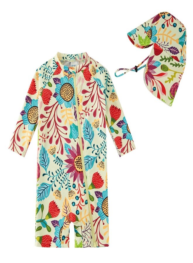 upandfast Recyclable Baby Girls Full Zip Swimwear with Sun Hat UPF 50+ Sun Protection Toddler One-Piece Swimsuit Infant Sunsuit (Hot Summer, 3-6 Months) - Image 1