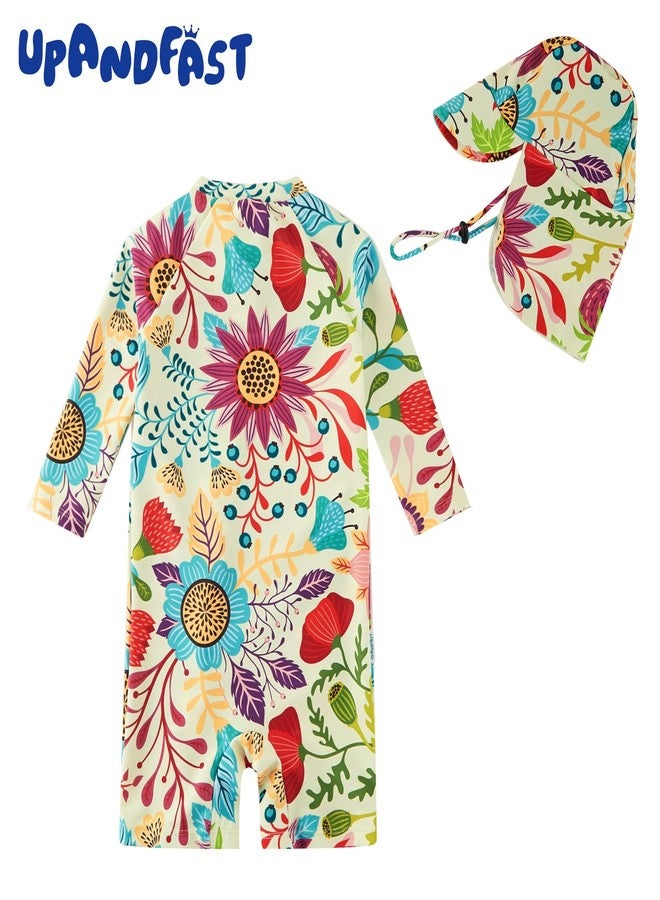 upandfast Recyclable Baby Girls Full Zip Swimwear with Sun Hat UPF 50+ Sun Protection Toddler One-Piece Swimsuit Infant Sunsuit (Hot Summer, 3-6 Months) - Image 2