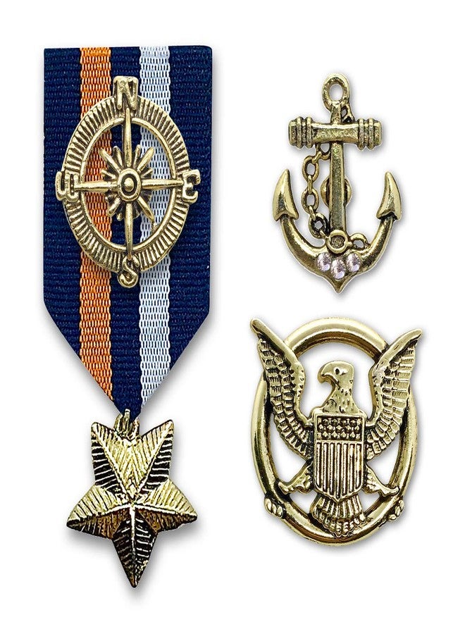 FURE Fabric & Metal Combo of Compass, Anchor & Eagle Button Badge Brooch (Antic Golden) for Men & Women - Image 1