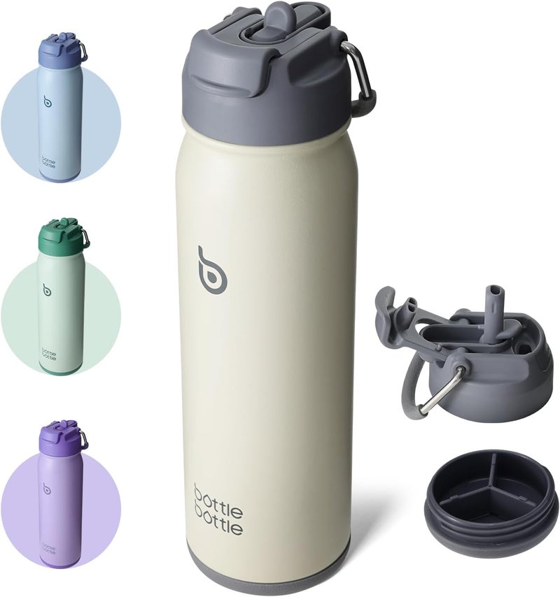BOTTLE BOTTLE 24 oz Insulated Stainless Steel Sports Water Bottle with Straw and Pill Holder - Gray - Image 1