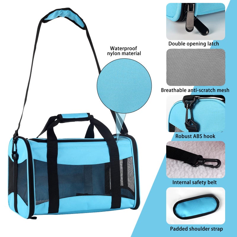 Top tasta Cat Carrying Case - Pet Carrier Airline Approved, Protable and Breathable Pet Travel Carrier Removable Fleece Pad, Collapsible Cat Carrier Dog Carrier for Medium Cats Small Cats Dogs(X-Large, Blue) - Image 4