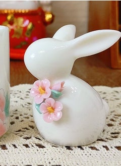 Excefore Floral Ceramic Rabbit Home Decor, Bunny Ceramic, Animal Statues Deco, Rabbit Enamelware Rabbits Decorations Toy, Rabbits Figurines Animals Decoration, Ceramic Rabbit for Home Decor,Tabletop Decor  - Image 2