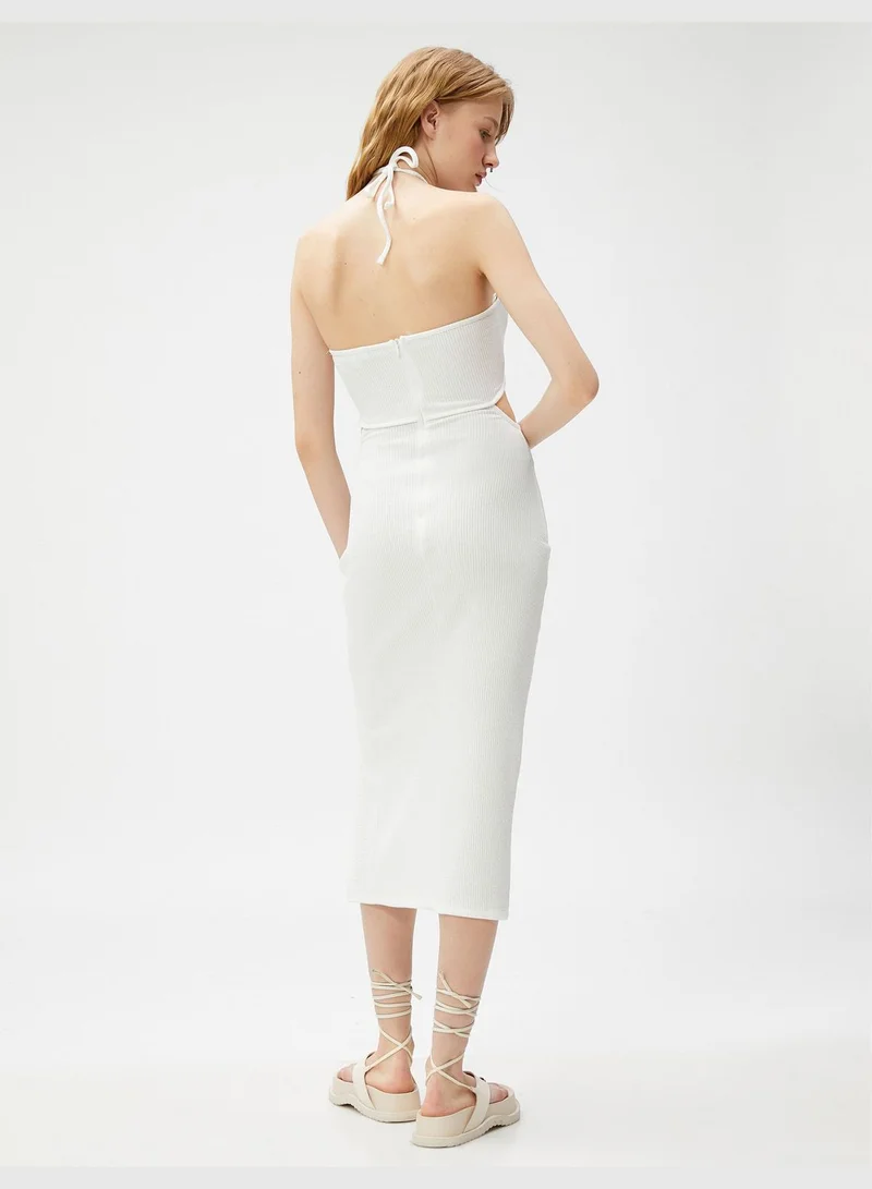 KOTON Midi Cut Out Detail Halter Neck Slit Dress