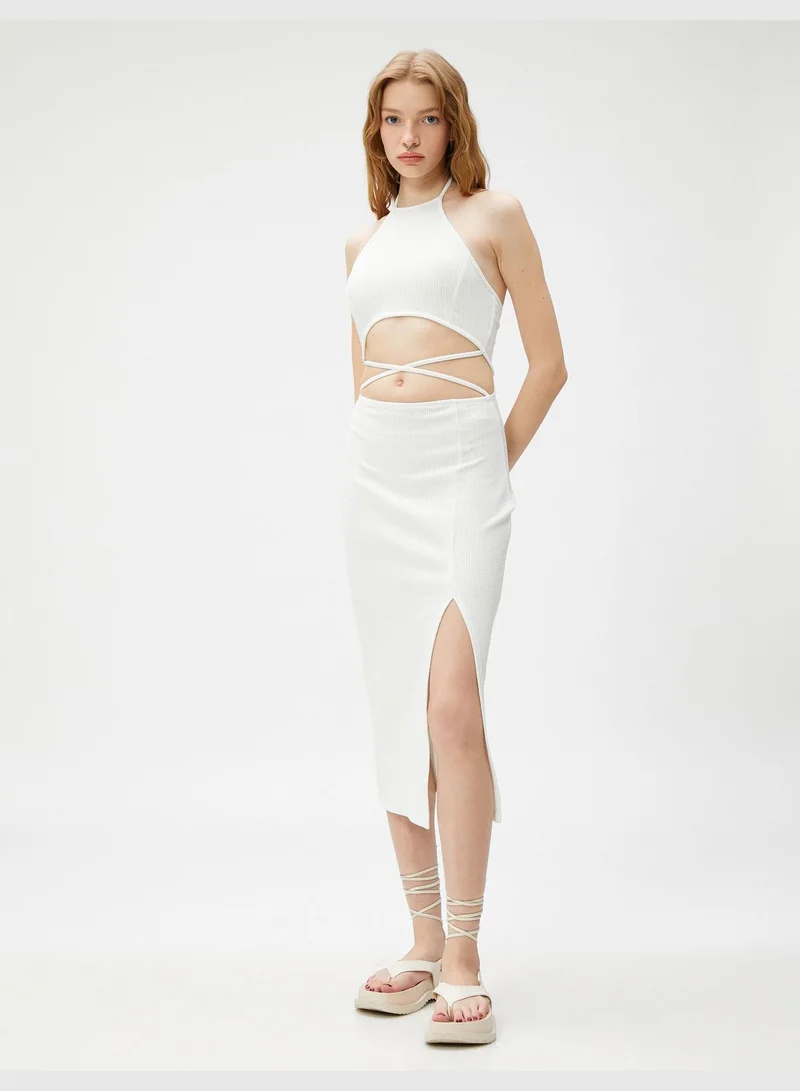 KOTON Midi Cut Out Detail Halter Neck Slit Dress