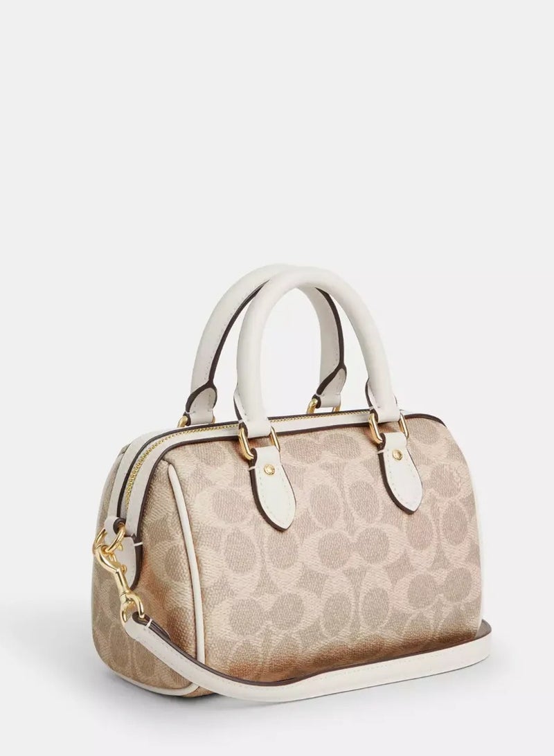 coachoutlet Coach Mini Rowan Satchel Bag In Signature Canvas, Women's Tote Bag, Women's Shoulder Bag, Women's Hand Bag, Women's Travel Bag, Beige-White 19cm - Image 2