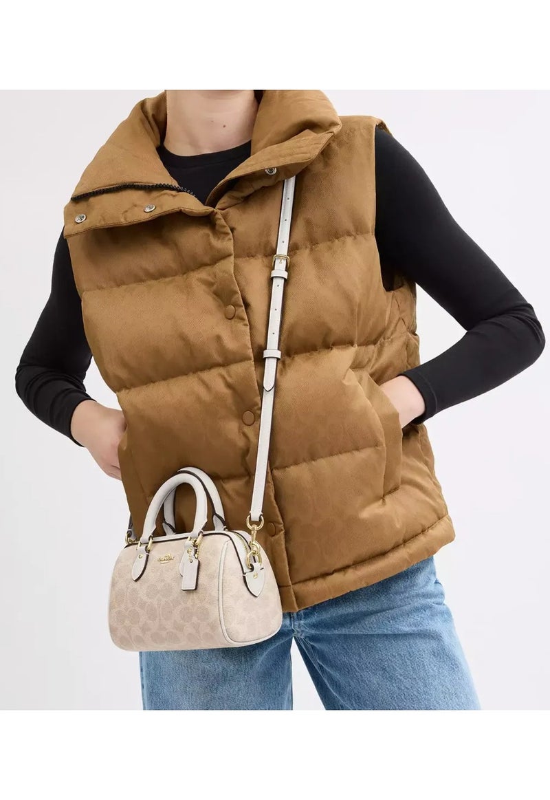 coachoutlet Coach Mini Rowan Satchel Bag In Signature Canvas, Women's Tote Bag, Women's Shoulder Bag, Women's Hand Bag, Women's Travel Bag, Beige-White 19cm - Image 3