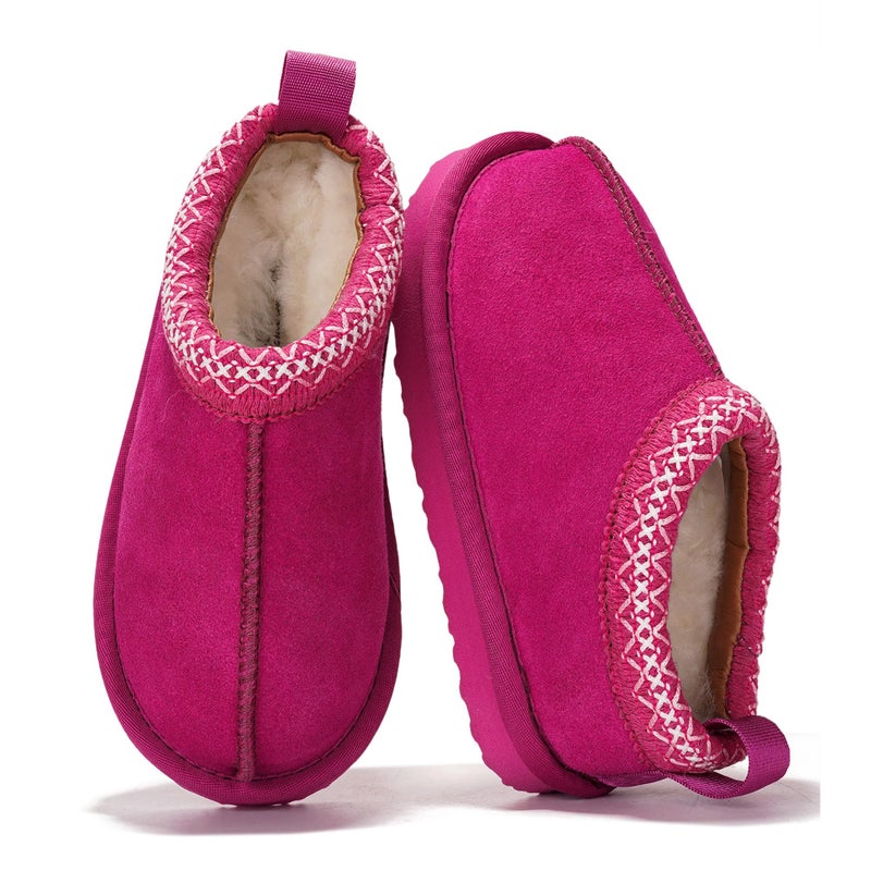 Project Cloud 100% Genuine Leather & Australian Shearling Slippers for Kids - Memory Foam Fuzzy & Non-Slip Fluffy Slippers Girls Footwear & Boys Footwear, Kids Unisex Shoe(DreamWarm,FUCHSUEDE,6Y) - Image 1
