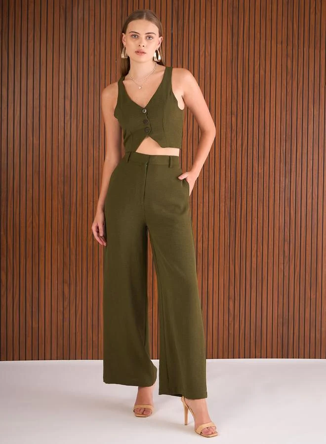 ساسافراس Sassafras Olive Crop Waistcoat and Straight Pants Co-Ords