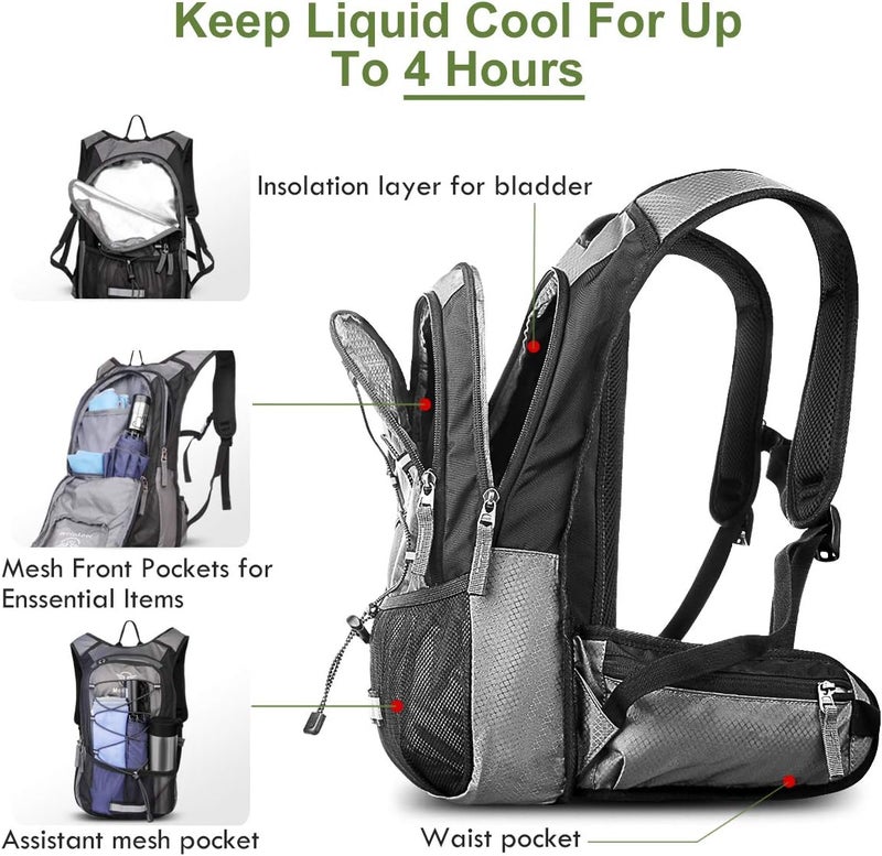 Mothybot Hydration Pack, Insulated Hydration Backpack with 2L BPA Free Water Bladder and Storage, Hiking Backpack for Men, Women, Kids for Running, Cycling, Camping - Keep Liquid Cool up to 5 Hours - Image 2