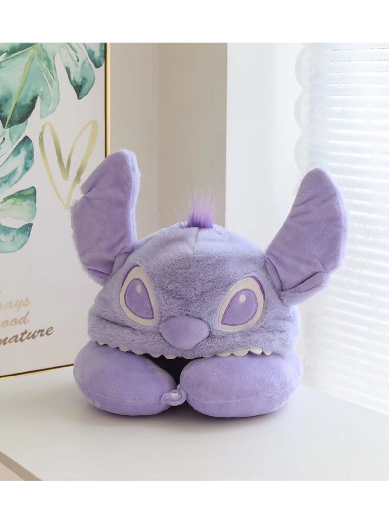 general Cartoon Stitch Plush U-Pillow Hooded Neck Neck Pillow Travel Car Airplane Office Nap Pillow - Image 1