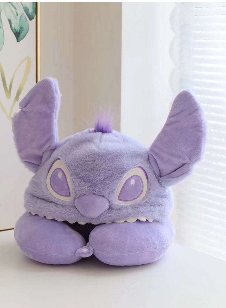 general Cartoon Stitch Plush U-Pillow Hooded Neck Neck Pillow Travel Car Airplane Office Nap Pillow - Image 2