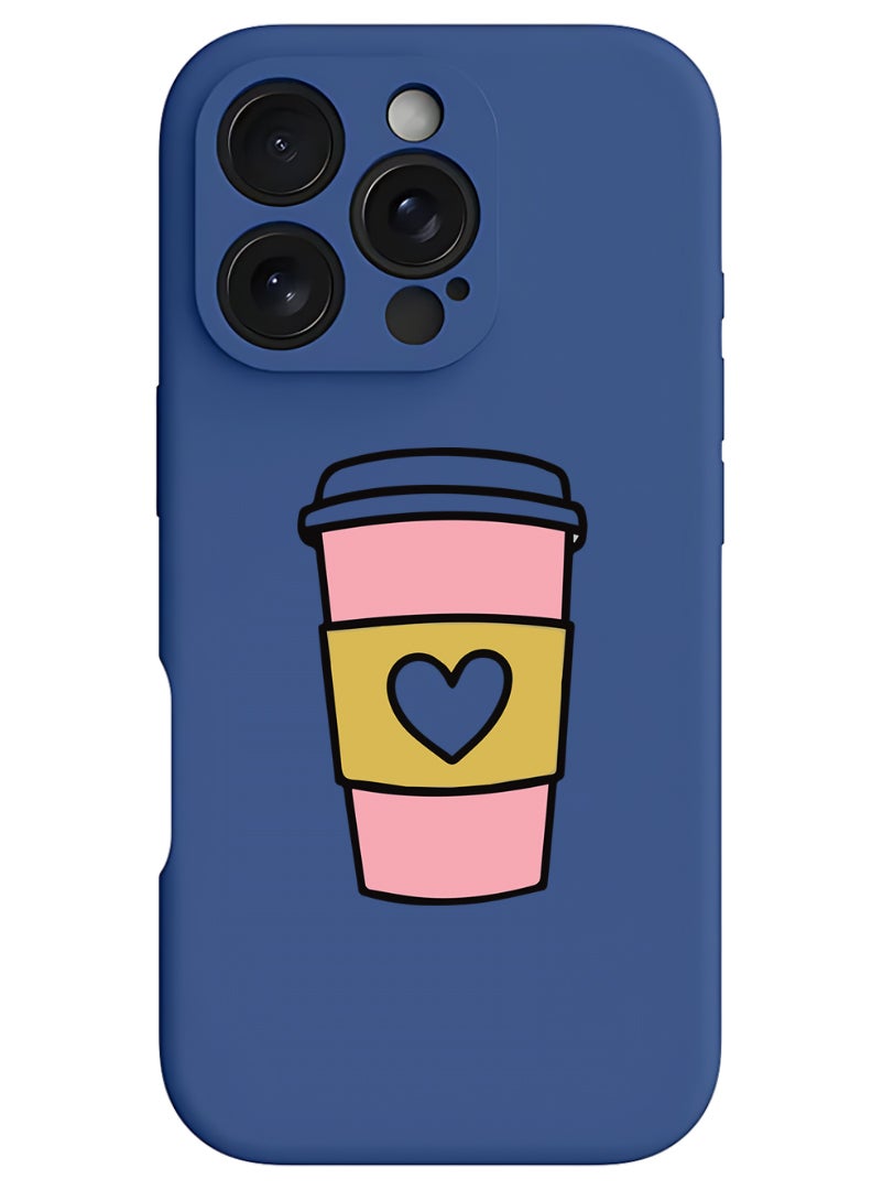 Theodor iPhone 16 Pro Max Blue Protective Slim Fit Case Liquid Silicone Cover with Full Body Protection Anti-Scratch Shockproof Case For iPhone - Coffee Mug - Image 1