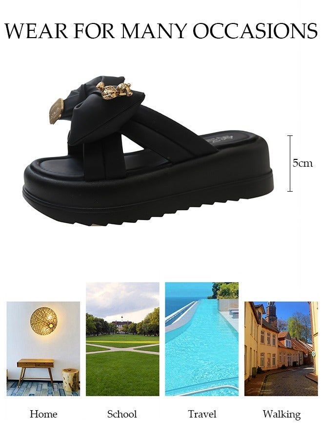 DUNISO Women's Summer Walking Sandals Air Cushion Support Platform Open Tole Slippers Comfortable Casual Wedge Sandals with Non-slip Soles Thick Sole Beach Slippers Indoor and Out Door - Image 5