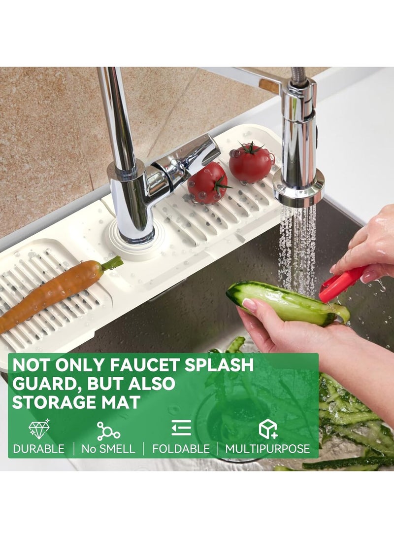 Mmmon Tap Mat Tap Splash Guard Tap Sink Splash Guard Drip Mat Silicone Tap for Kitchen and Bathroom Worktop Protect(Beige) - Image 2