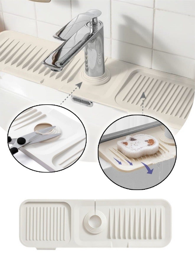 Mmmon Tap Mat Tap Splash Guard Tap Sink Splash Guard Drip Mat Silicone Tap for Kitchen and Bathroom Worktop Protect(Beige) - Image 1