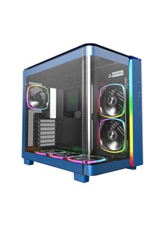 King 95 PRO Dual-Chamber ATX Mid-Tower PC Gaming Case, High-Airflow, Toolless Panels, Sturdy Curved Tempered Glass Front, Six ARGB PWM Fan Pre-Installed with Fan Hub, Prussian Blue