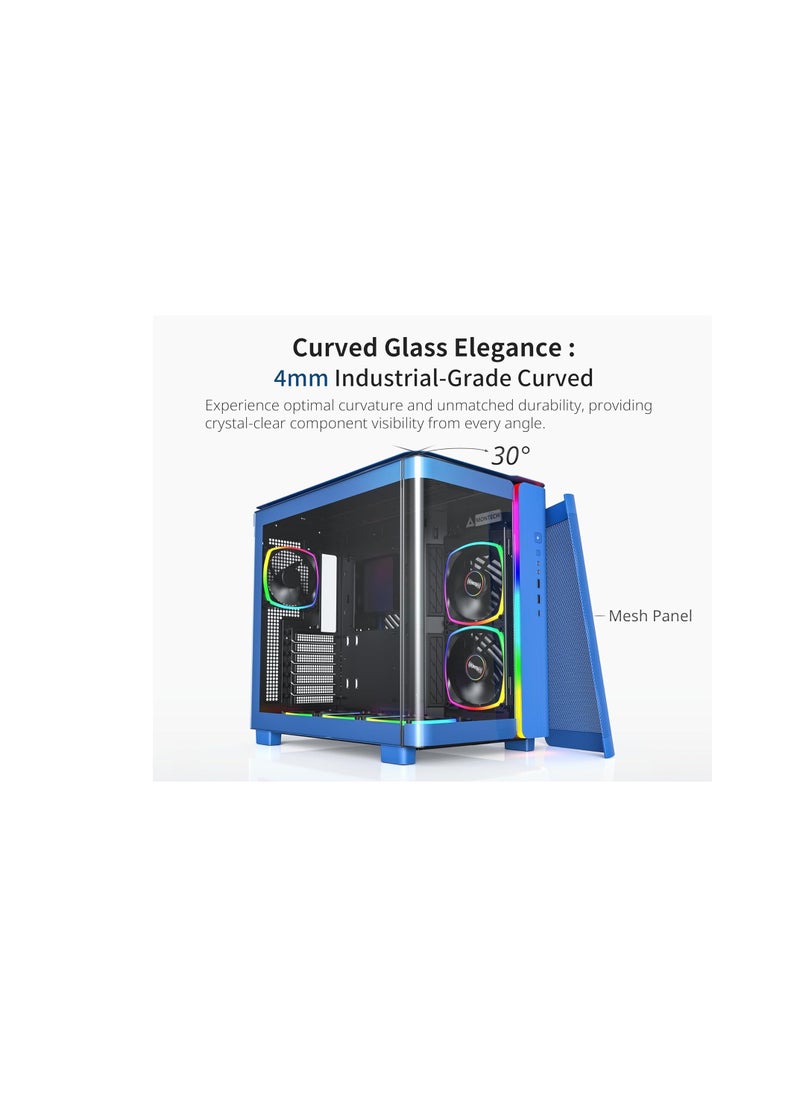 MONTECH - King 95 PRO Dual-Chamber ATX Mid-Tower PC Gaming Case, High-Airflow, Toolless Panels, Sturdy Curved Tempered Glass Front, Six ARGB PWM Fan Pre-Installed with Fan Hub, Prussian Blue - Image 1