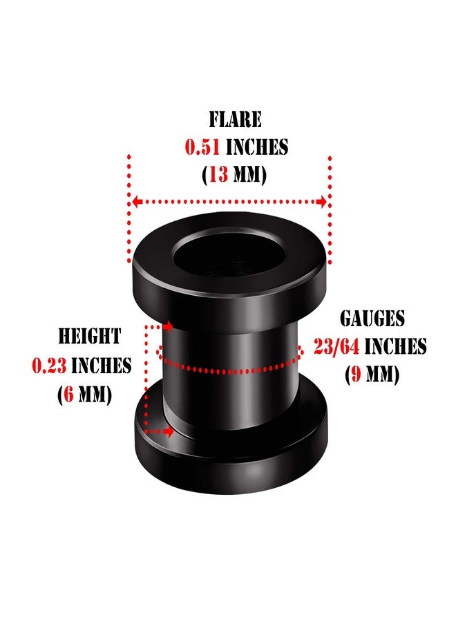 BIG GAUGES Pair of 316L Surgical Steel Black Anodized Screw-fit Piercing Jewelry Ear Stretching Lobe Plugs flesh Tunnel Earring, Stainless Steel,Steel, - Image 2