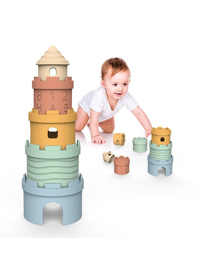 Generic - Infant Stacking Cup Toy, BPA Free Silicone Soft Castles Building Blocks Teething Stacking Cups Toy – Educational Baby Stack, Nesting Cups, and Baby Bath Toy for Infants Over 6 Months, 5 PCS Set - Image 1