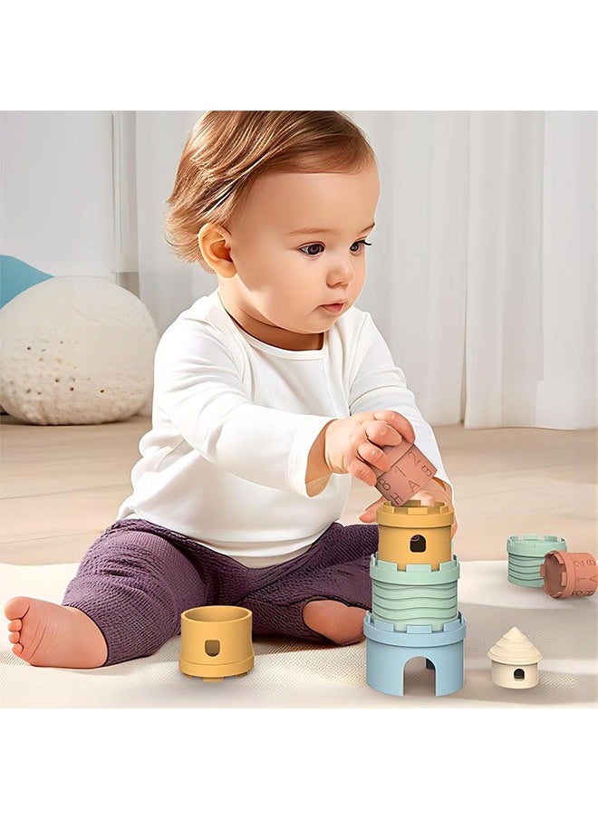 Generic - Infant Stacking Cup Toy, BPA Free Silicone Soft Castles Building Blocks Teething Stacking Cups Toy – Educational Baby Stack, Nesting Cups, and Baby Bath Toy for Infants Over 6 Months, 5 PCS Set - Image 1
