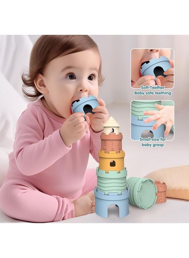 Generic - Infant Stacking Cup Toy, BPA Free Silicone Soft Castles Building Blocks Teething Stacking Cups Toy – Educational Baby Stack, Nesting Cups, and Baby Bath Toy for Infants Over 6 Months, 5 PCS Set - Image 1