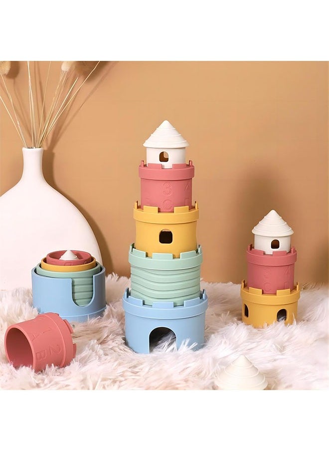 Generic - Infant Stacking Cup Toy, BPA Free Silicone Soft Castles Building Blocks Teething Stacking Cups Toy – Educational Baby Stack, Nesting Cups, and Baby Bath Toy for Infants Over 6 Months, 5 PCS Set - Image 1