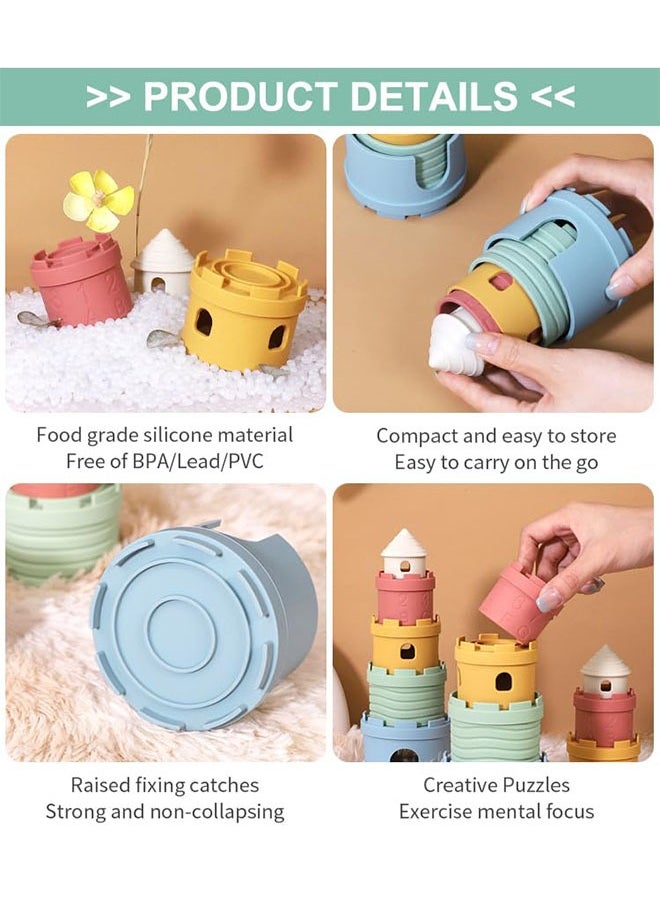 Generic - Infant Stacking Cup Toy, BPA Free Silicone Soft Castles Building Blocks Teething Stacking Cups Toy – Educational Baby Stack, Nesting Cups, and Baby Bath Toy for Infants Over 6 Months, 5 PCS Set - Image 1