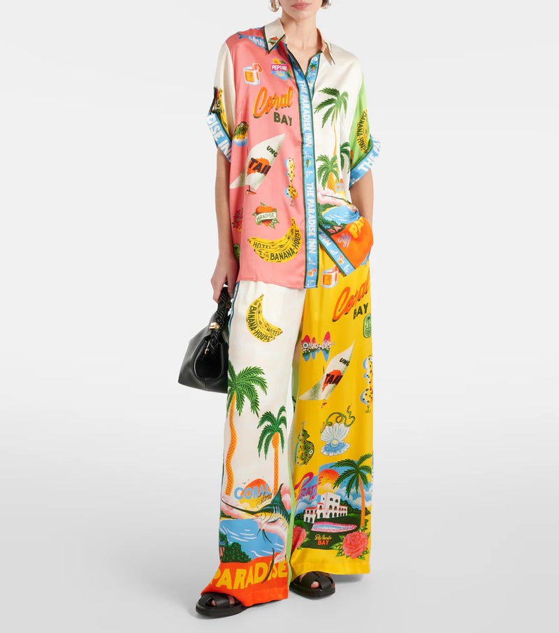 Chic Printed Short Sleeve Casual Tie-Waist Suit Picture color suit