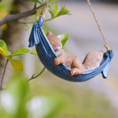 LC LCdecohome Squirrel Garden Décor Hanging Statue - Hanging on Tree Branch Squirrel Swing Statue Outdoor Garden Decoration Outdoor Gift Comes Statues with Rope and Hook 7.75 * 3.75 * 3.25 Inch - Image 2
