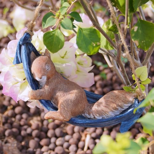 LC LCdecohome Squirrel Garden Décor Hanging Statue - Hanging on Tree Branch Squirrel Swing Statue Outdoor Garden Decoration Outdoor Gift Comes Statues with Rope and Hook 7.75 * 3.75 * 3.25 Inch - Image 1