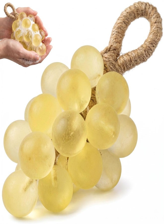 صابون عنب معلق بحبل، صابون لليدين على شكل عنقود عنب، صابون فواكه عطري مزخرف لغسل اليدين والاستحمام المنزلي - قطعة واحدة، أصفر - Image 1