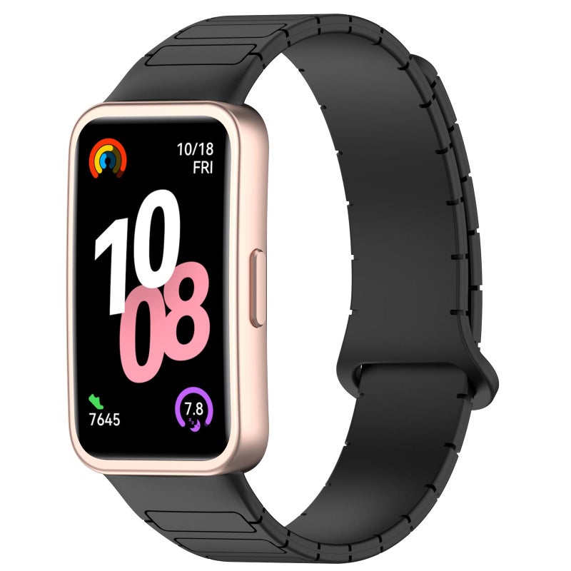 AWADUO Magnetic Silicone Strap Compatible with Huawei Band 10/9/8 – Adjustable Smartwatch Replacement Band – Black - Image 1