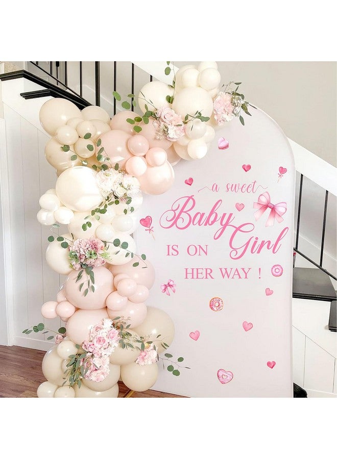 Easu علامة حفلة استحمام الطفل: فتاة صغيرة حلوة في الطريق، ملصقات حفلة استحمام الطفل، علامة ملصق حفلة استحمام، كشف الجنس، ملصقات حفلة استحمام الطفل، موضوع قلب مع bow وردي، زينة حفلة استحمام الطفل. - Image 1