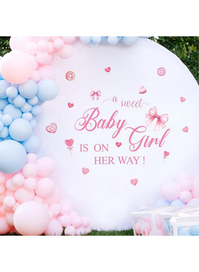 Easu علامة حفلة استحمام الطفل: فتاة صغيرة حلوة في الطريق، ملصقات حفلة استحمام الطفل، علامة ملصق حفلة استحمام، كشف الجنس، ملصقات حفلة استحمام الطفل، موضوع قلب مع bow وردي، زينة حفلة استحمام الطفل. - Image 2