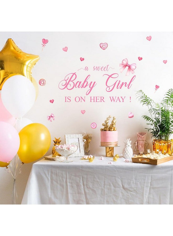 Easu علامة حفلة استحمام الطفل: فتاة صغيرة حلوة في الطريق، ملصقات حفلة استحمام الطفل، علامة ملصق حفلة استحمام، كشف الجنس، ملصقات حفلة استحمام الطفل، موضوع قلب مع bow وردي، زينة حفلة استحمام الطفل. - Image 4