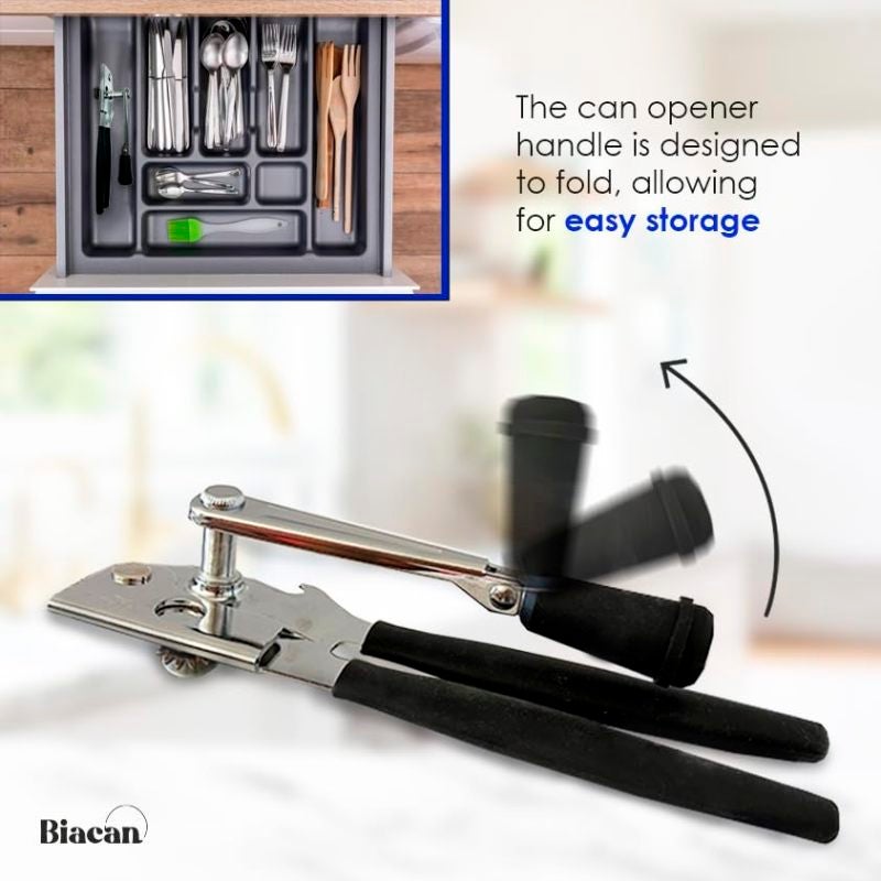 Heavy Duty Manual Can Opener: Sharp Carbon Steel Blades, Anti-slip Ergonomic Grip - Foldable Compact Storage, Commercial Grade Tool for Commercial Kitchens and Home Use - Image 3